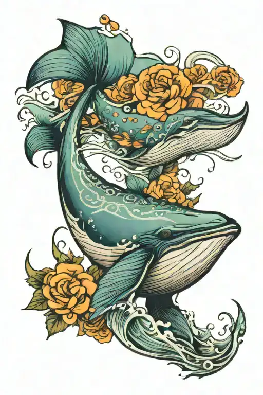 neo traditional humpback whale  tattoo design idea