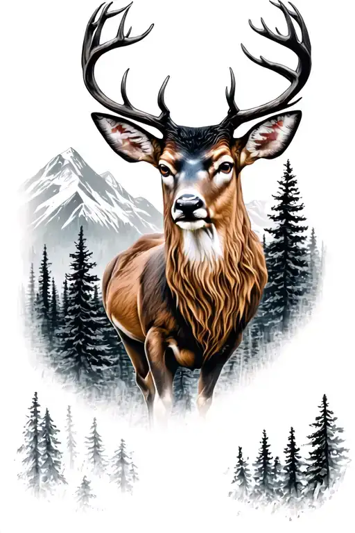 tattoo of a deer in a mountain forest tattoo design idea
