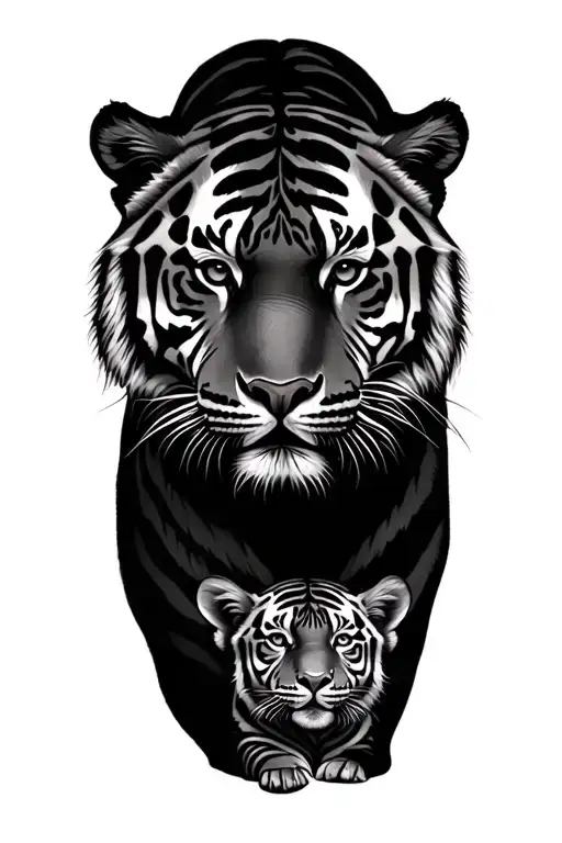 male tiger and 3 tiger cubs tattoo design idea