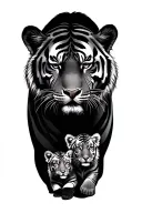 male tiger and 3 tiger cubs tattoo design idea