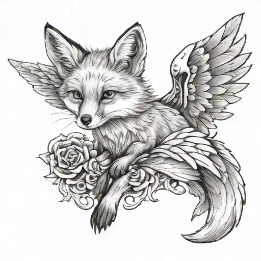small fox with angel wings wrapped evenly tattoo design idea