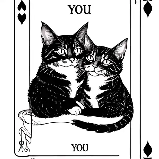 Tarot card with two cats embracing each other  tattoo design idea
