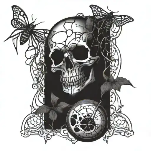 skull, hourglass, spider, spider webs tattoo design idea