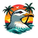 loud seagull head with palm trees colors sunset tattoo design idea