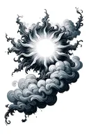 sun shining with clouds floating tattoo design idea