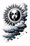 sun shining with clouds floating tattoo design idea