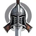 gladiator helmet and sword tattoo design idea