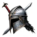gladiator helmet and sword tattoo design idea