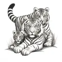 tiger with two cubs against the backdrop of forest and mountains tattoo design idea