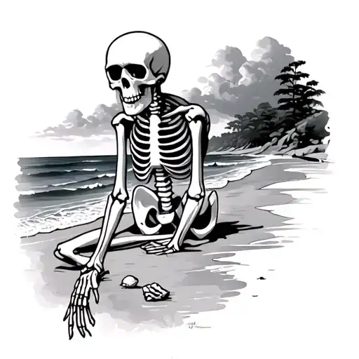 Skeleton On Beach tattoo design idea