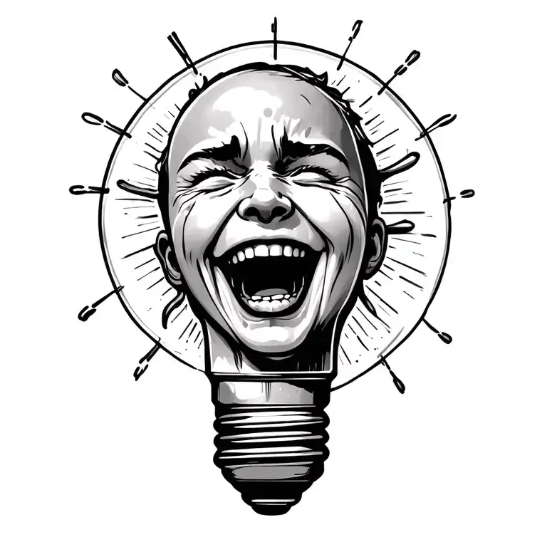 Thinking laughing and crying light bulb tattoo design idea
