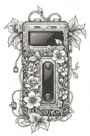 Walkman with flowers and vines tattoo design idea