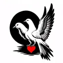 Dove sitting with wings folded black and white with a red heart on middle of chest  tattoo design idea