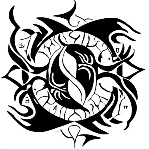 zodiac with cancer, Pisces, and Taurus symbol incorporated tattoo design idea