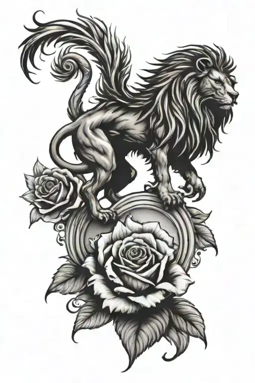 rose, lion, love, welsh Dragon sleeve tattoo tattoo design idea