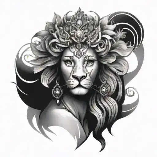 Goddess with lion tattoo design idea