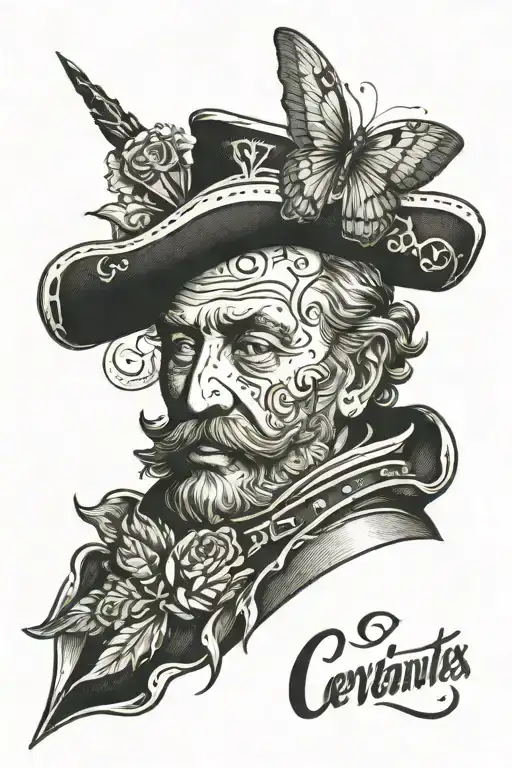 cervantes in fancy writing on the upper back  tattoo design idea