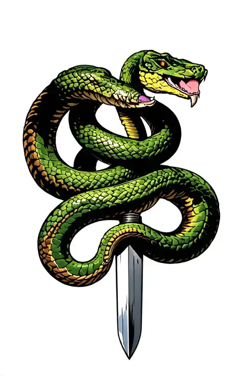 snake wrapped around dagger tattoo design idea