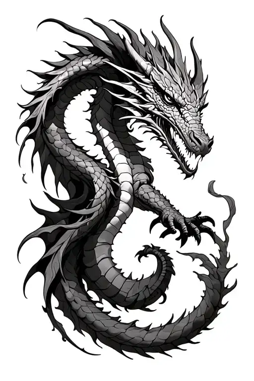 smoke tattoo as a dragon going down the spine and wrapping around the leg tattoo design idea