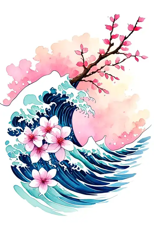 Cherry blossom tidal wave tattoo design idea