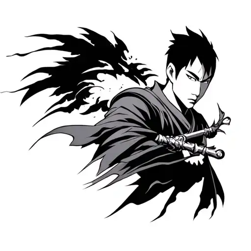 A highly detailed black and white tattoo design featuring Zuko from Avatar: The Last Airbender. The composition is split tattoo design idea