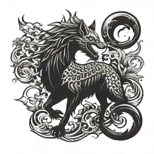scorpion wolf howling tattoo design idea