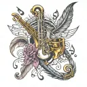 cross, feather, affinity, music notes, Saxophone wrapped tattoo design idea