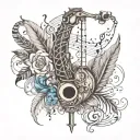 cross, feather, affinity, music notes, Saxophone wrapped tattoo design idea