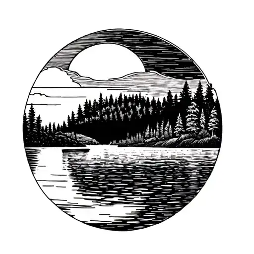 lakes sun setting tattoo design idea