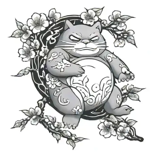 snorlax dark Japanese cherry blossom tattoo design idea