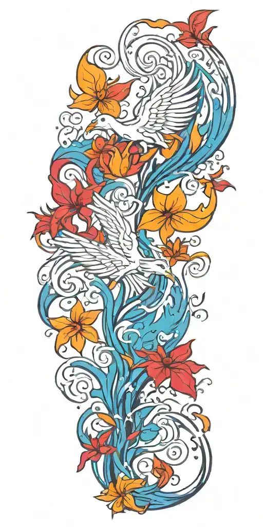 phenix fire water plants growing roots tattoo design idea