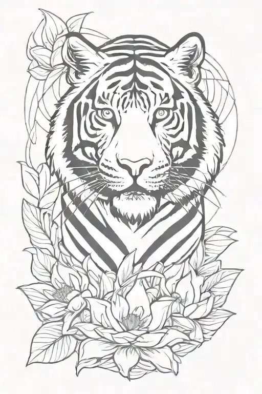 white tiger with a glowing lotus flower underneth tattoo design idea