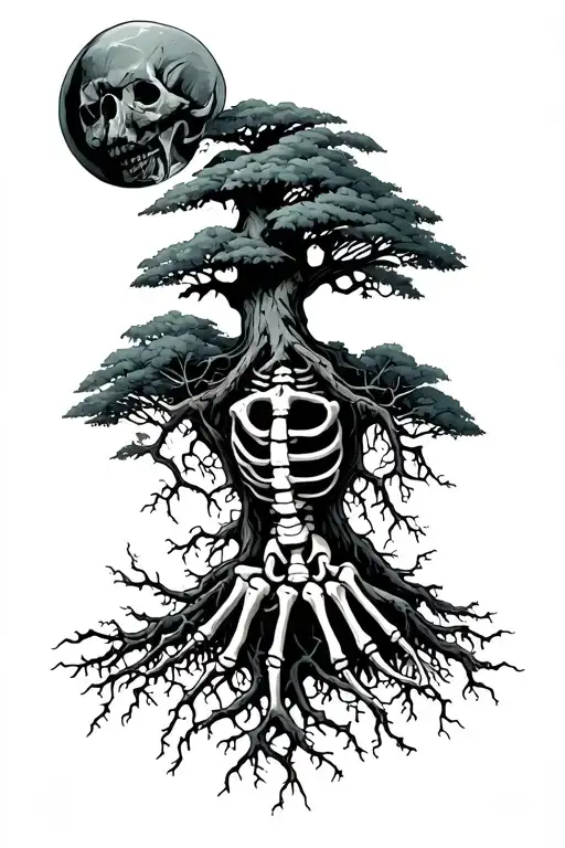 poison tree on arm with roots leading into skeleton hand  tattoo design idea
