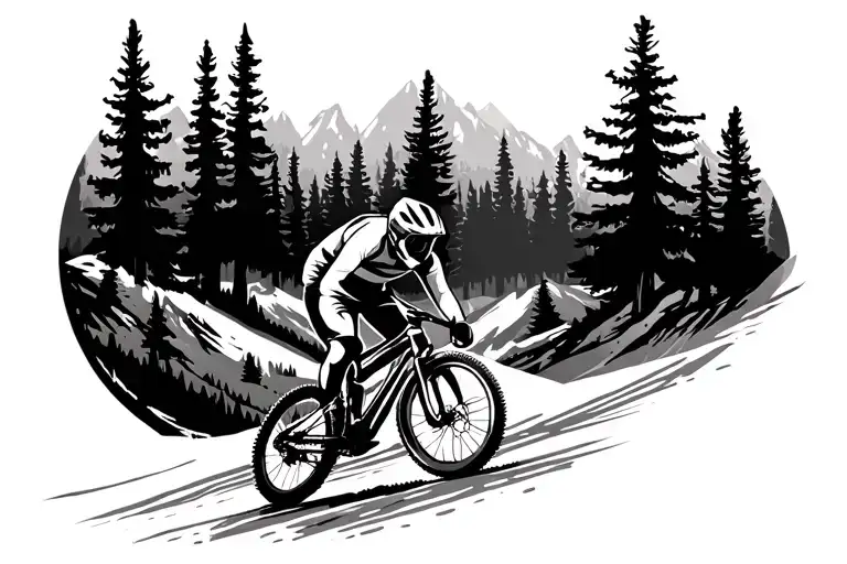 mountain mtb trail forest heartbeat line love road free jump full face helmet  tattoo design idea