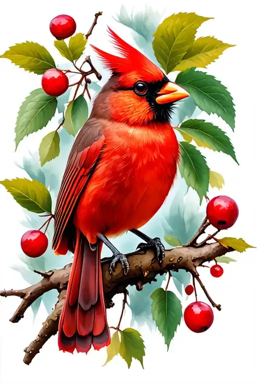 cardinal perched on huckleberry limb tattoo design idea
