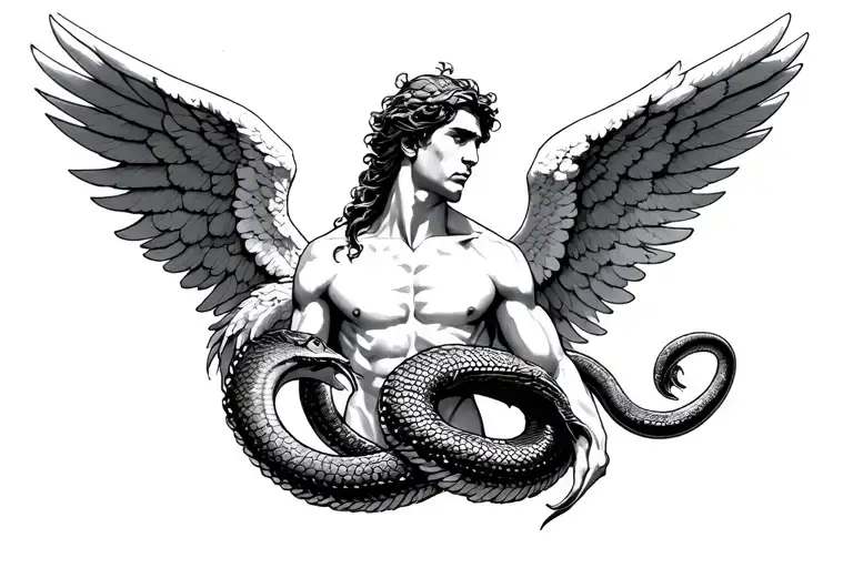 make me an angel version of the Hercules killing serpent tattoo tattoo design idea
