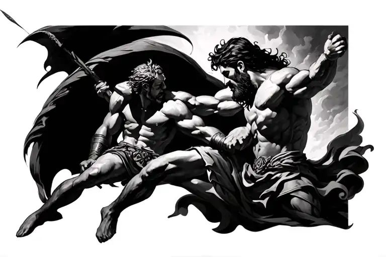 achilles versus hector fight tattoo design idea