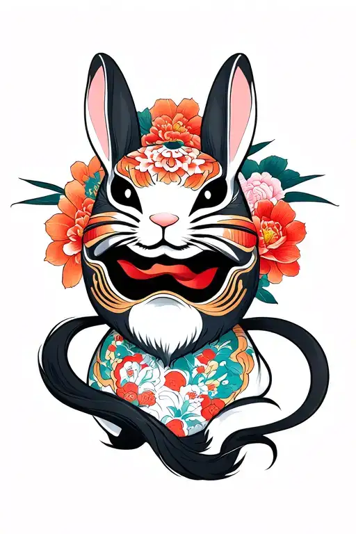 japanese only mask with rabbits tattoo design idea
