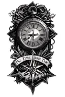 "No Time Like The Present" clock and a compass rose tattoo design idea