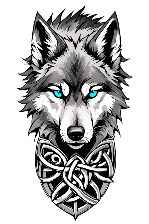 wolf with blue eyes on armor tattoo design featuring Celtic trinity knot  tattoo design idea
