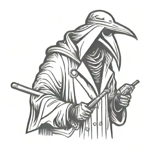 Plague Doctor wearing lab coat and holding staff tattoo design idea
