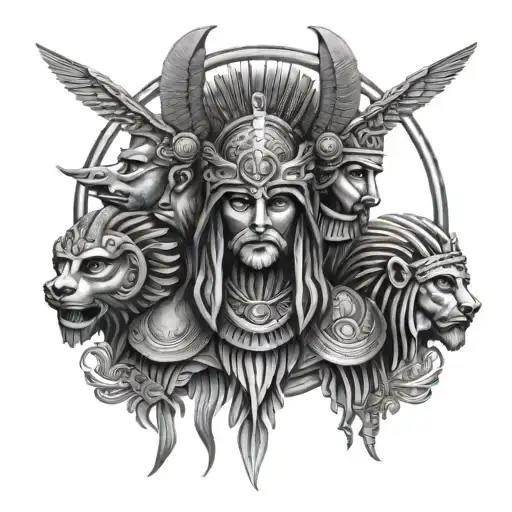 assyrian gods and godess tattoo design idea
