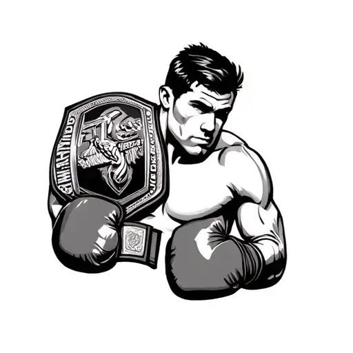 name Lucas woth boxing gloves and championship belt around it  tattoo design idea