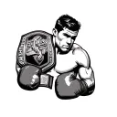 name Lucas woth boxing gloves and championship belt around it  tattoo design idea