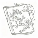 Small Book with magic, flowers/vines and dragons coming out of it tattoo design idea