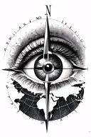 eye with world map and compass tattoo design idea