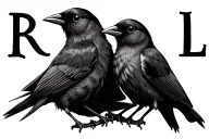 cursive R L blackbirds sitting tattoo design idea