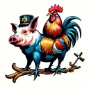 pig and rooster with propeller and load line symbol  tattoo design idea