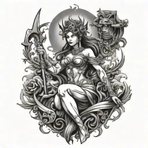 nemesis goddess of revenge tattoo design idea