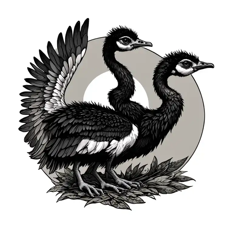 dainty 7 emu footspints going down spine with the 4th one have angle wings around it  tattoo design idea